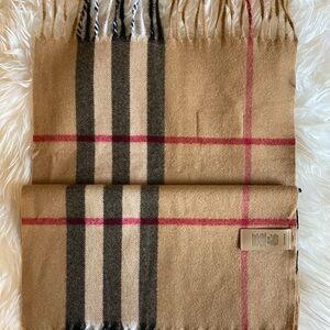 Burberry Camel Plaid Cashmere Scarf